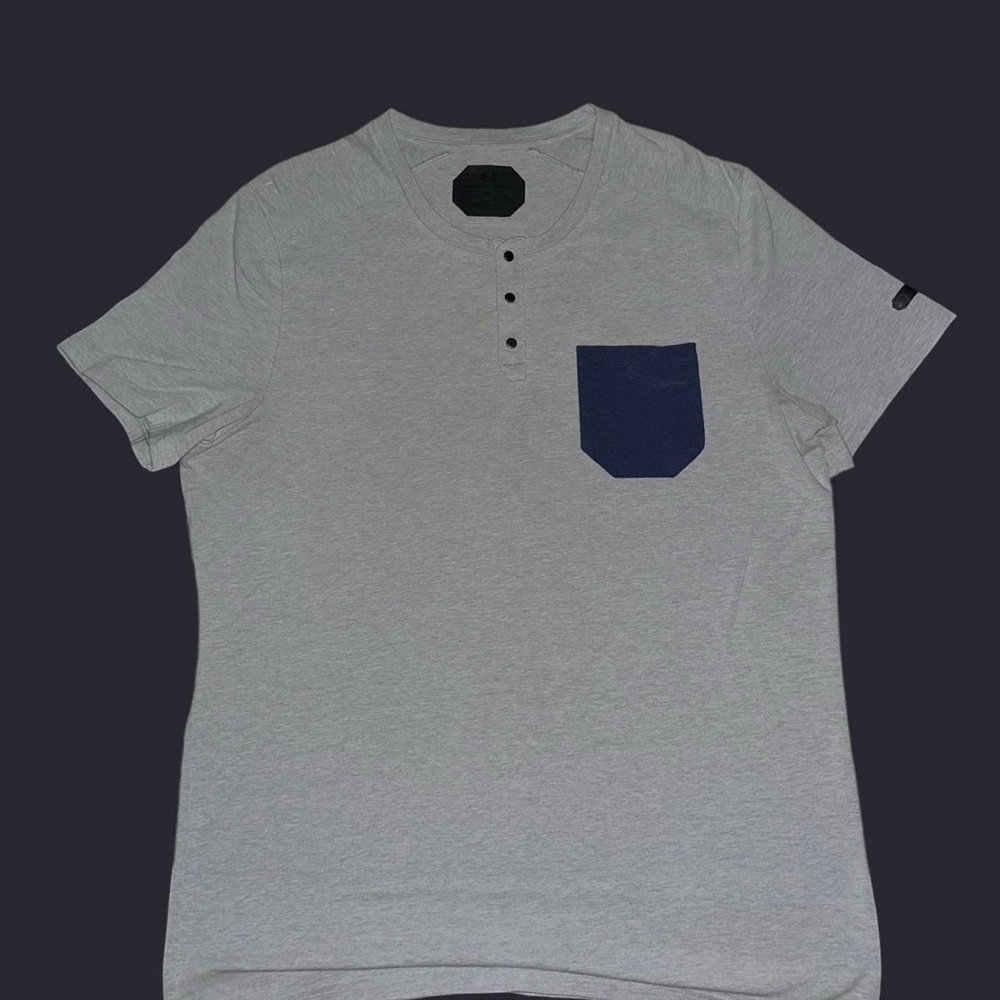 Men's Gray Henley Shirt with Navy Pocket